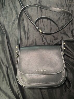 Marc Jacobs Black Leather Saddle Crossbody with Gold Hardware